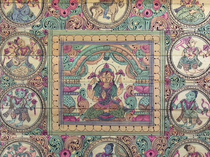 Sitting Four Hands Goddess Lakshmi with Lord Vishnu's Ten Incarnations (Dashavatara) Pattachitra Painting on Cloth · view 2