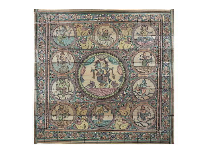 Radha-Krishna at Center with Dashavatara of Lord Vishnu Pattachitra Painting on Cloth · view 1