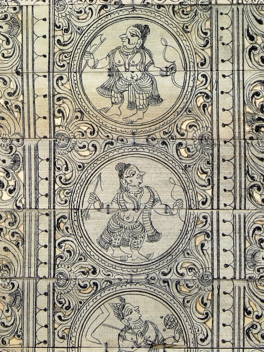 Lord Ganapati Seated on Lotus with Ten Incarnations of Lord Vishnu (Dashavatara) Pattachitra Painting on Cloth