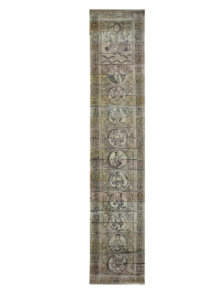 Four Hands Standing Lord Gajanana with Dashavatara Pattachitra Painting on Cloth