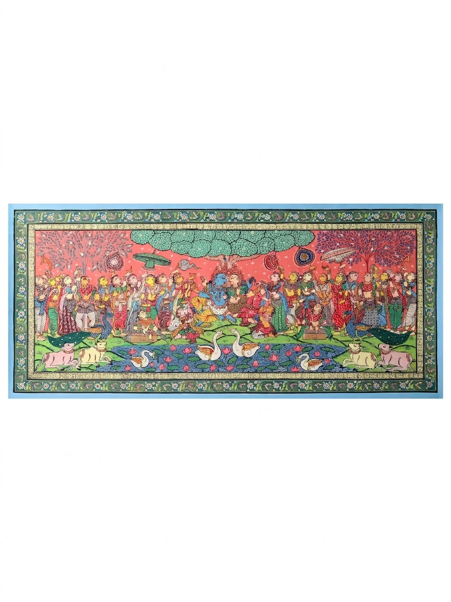 Rasleela - Celebration View of Radha Krishna with Gopis Painting on Canvas
