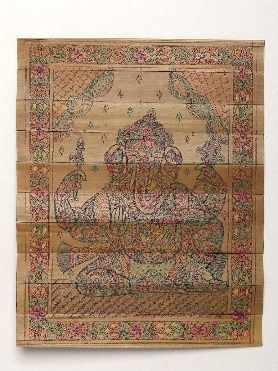 Gaj Gajanana Ganesha Engraved Painting on Palm Leaf
