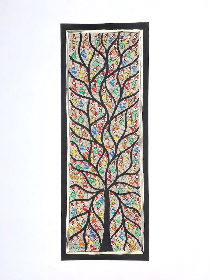 28" Tree of Life with Full of Birds | Madhubani Painting