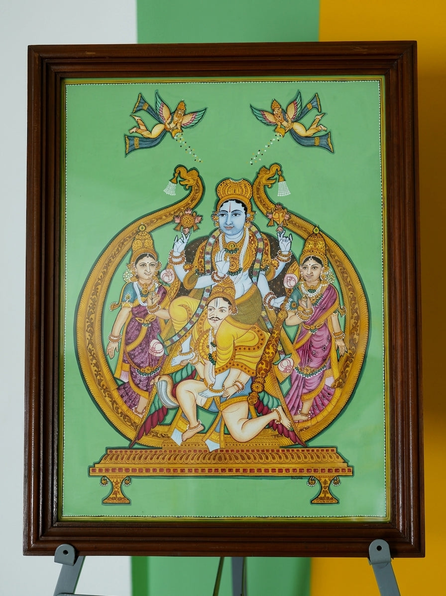 Melkote Cheluvanarayana Swamy (Lord Vishnu on Garuda with Rukmini and Satyabhama) Painting