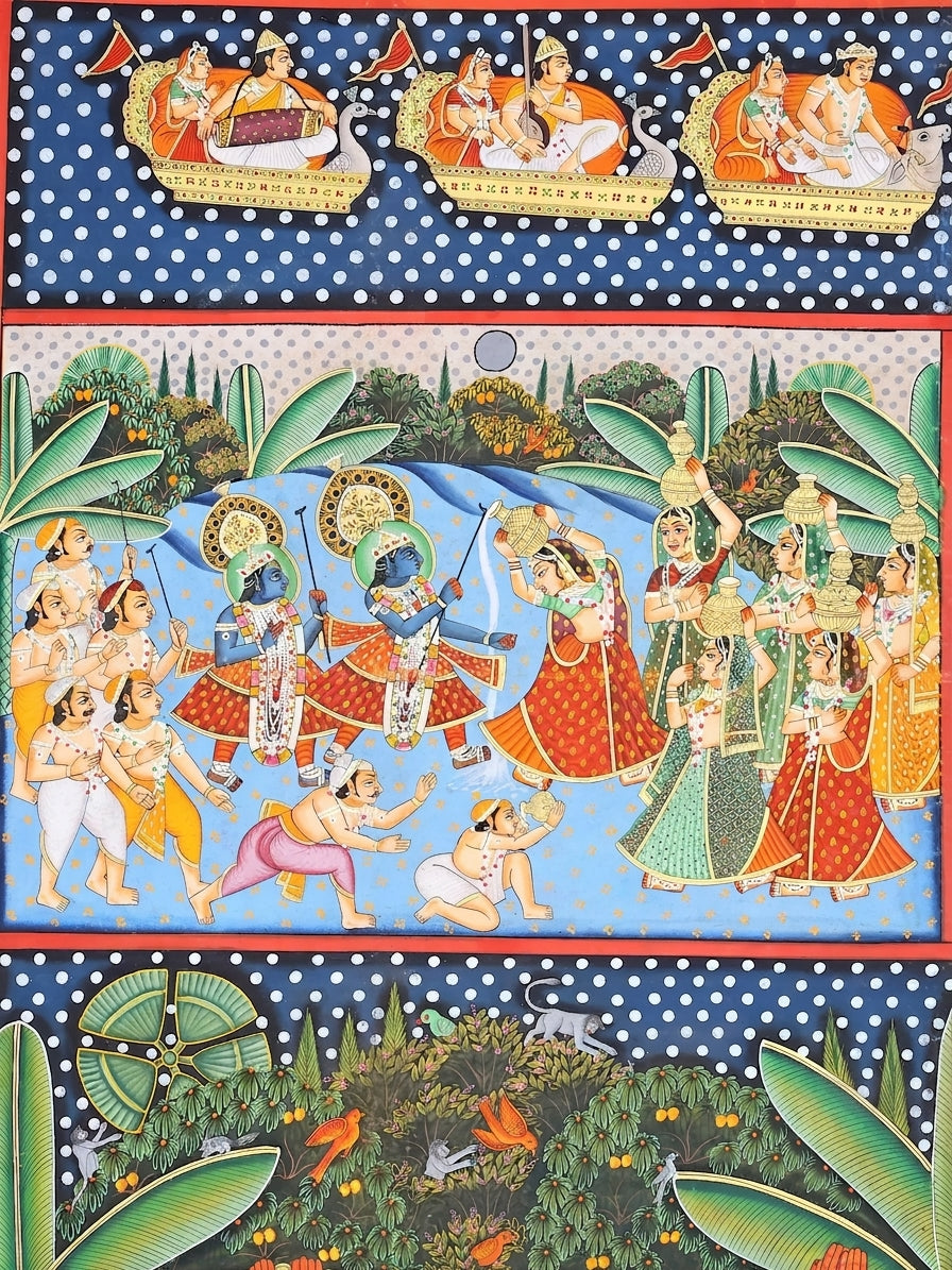 Divine Shrinathji with Gopis | Large Hand-Painted Nathdwara Pichwai