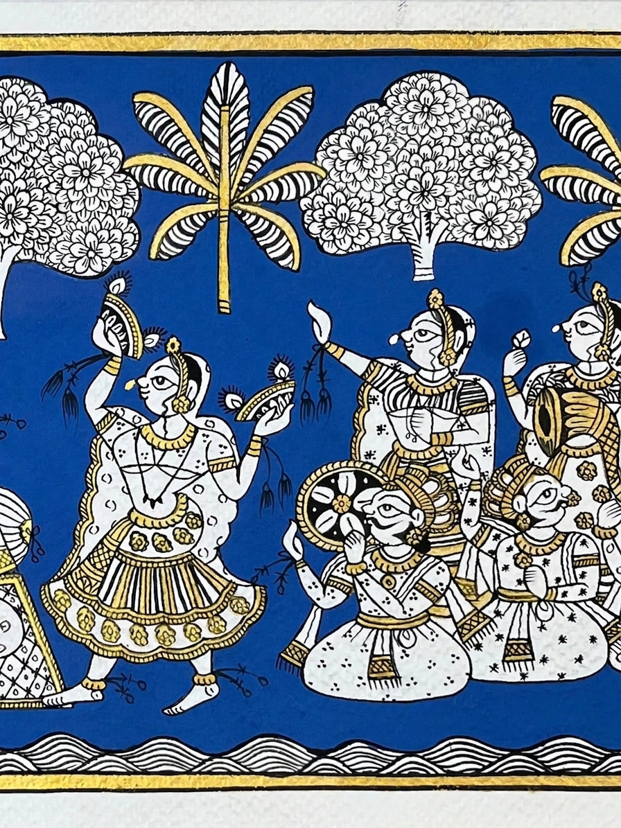 Chari Dance Performance for King and Queen Phad Painting on Paper by Kalyan Joshi