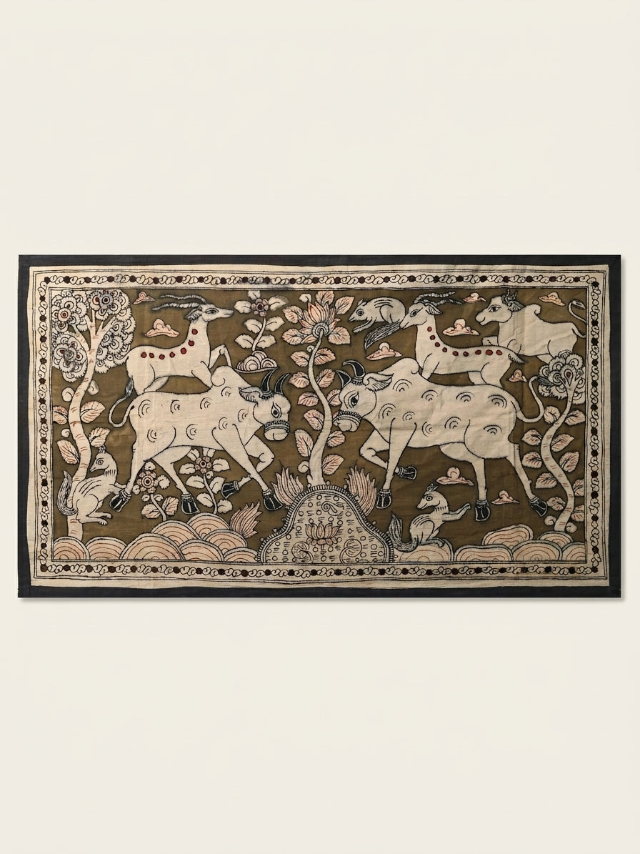 Wildlife Habitat Kalamkari Painting on Cotton