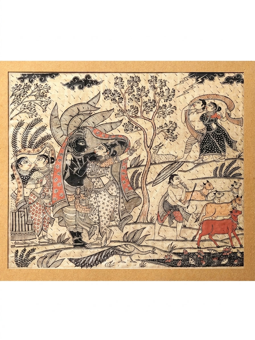 Krishna Six Seasons - Vasanta, Grishma, Varsha, Sharad, Hemanta, Shishira Painting on Tussar Silk