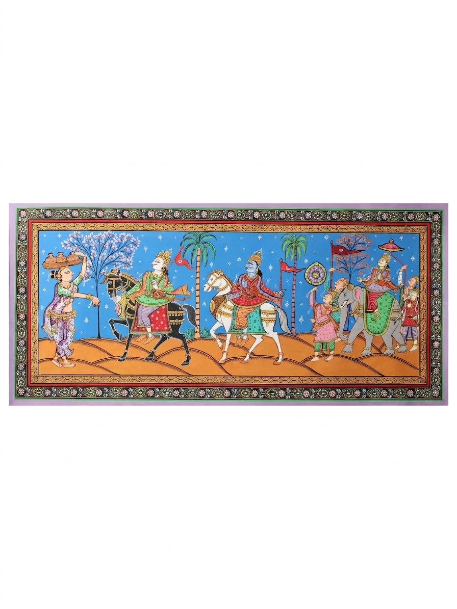 Kanchi Abhijan (Jagannath, Baladev and Gajapati King with Milkmaid Manika) Painting on Canvas