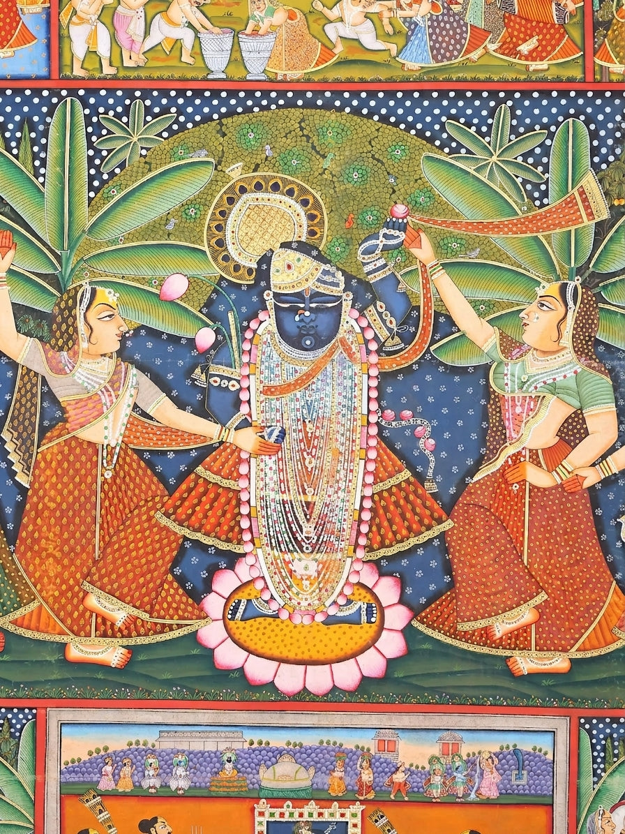Divine Shrinathji with Gopis Pichwai Painting on Cloth