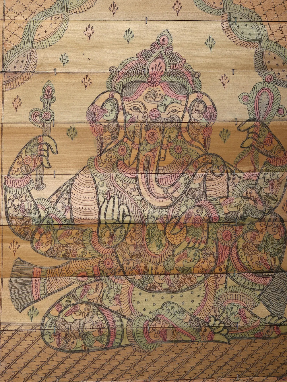 Gaj Gajanana Ganesha Engraved Art | Watercolor On Palm Leaf | By Rabi Behra