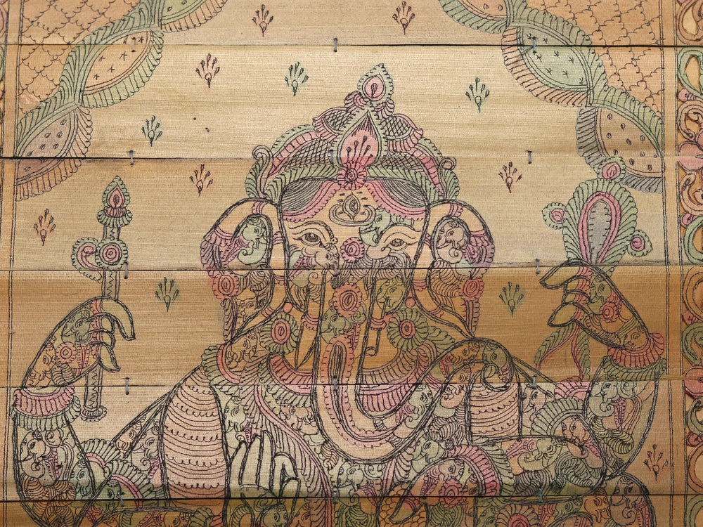 Gaj Gajanana Ganesha Engraved Art | Watercolor On Palm Leaf | By Rabi Behra