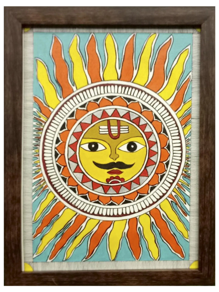 Lord Sun Sheet, Watercolor Madhubani Painting on Canvas · view 1