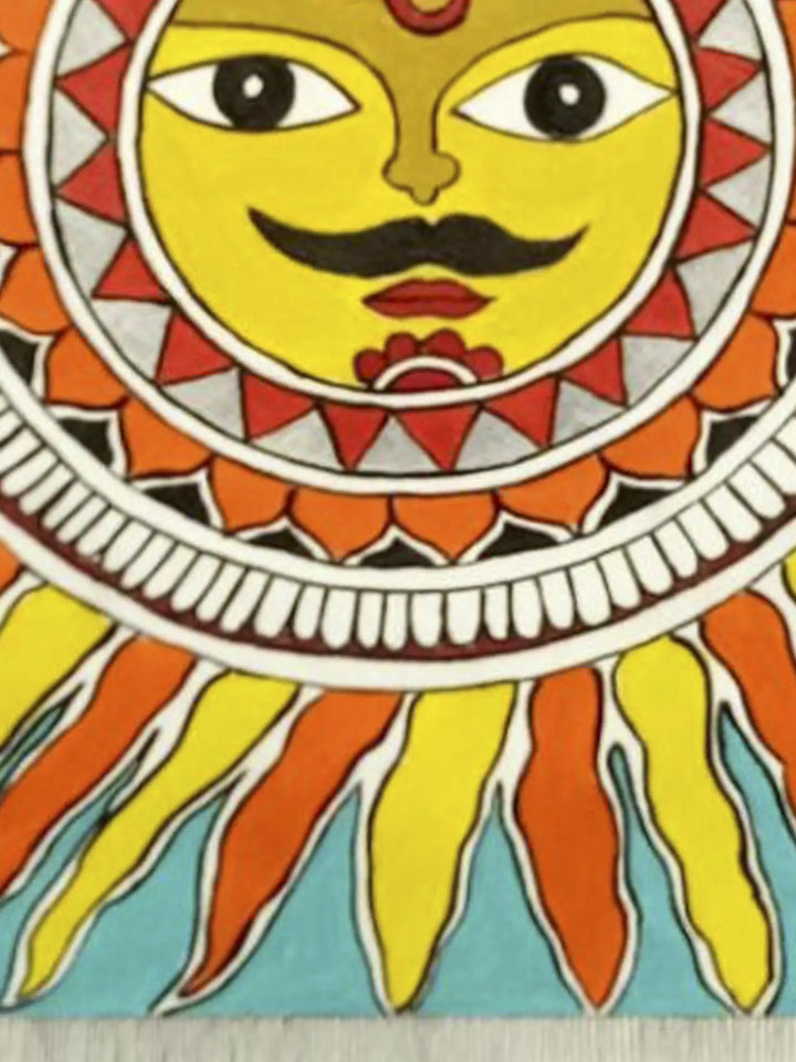 Lord Sun Sheet, Watercolor Madhubani Painting on Canvas · view 4