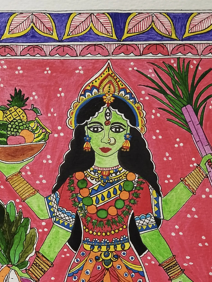 Maa Shakambhari Madhubani Painting on Paper by Nishu Singh · view 3