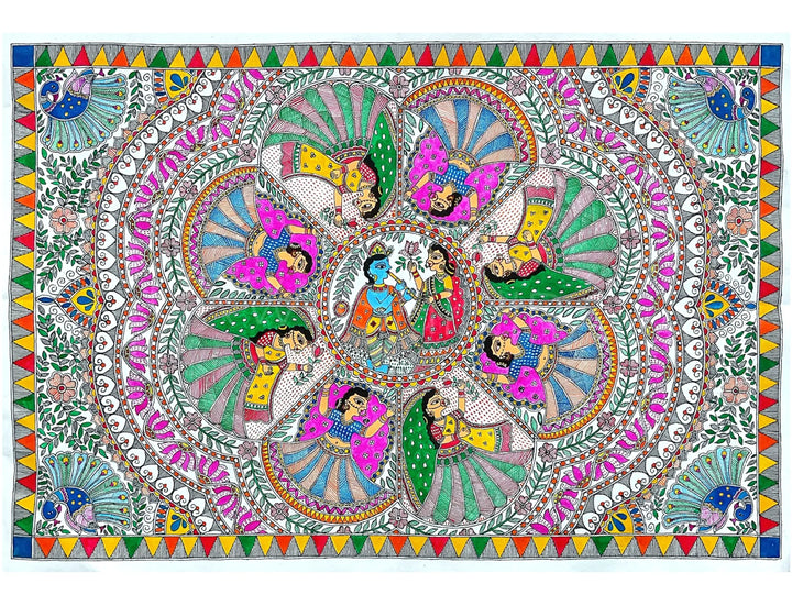 Krishna Raas Madhubani Painting · view 1