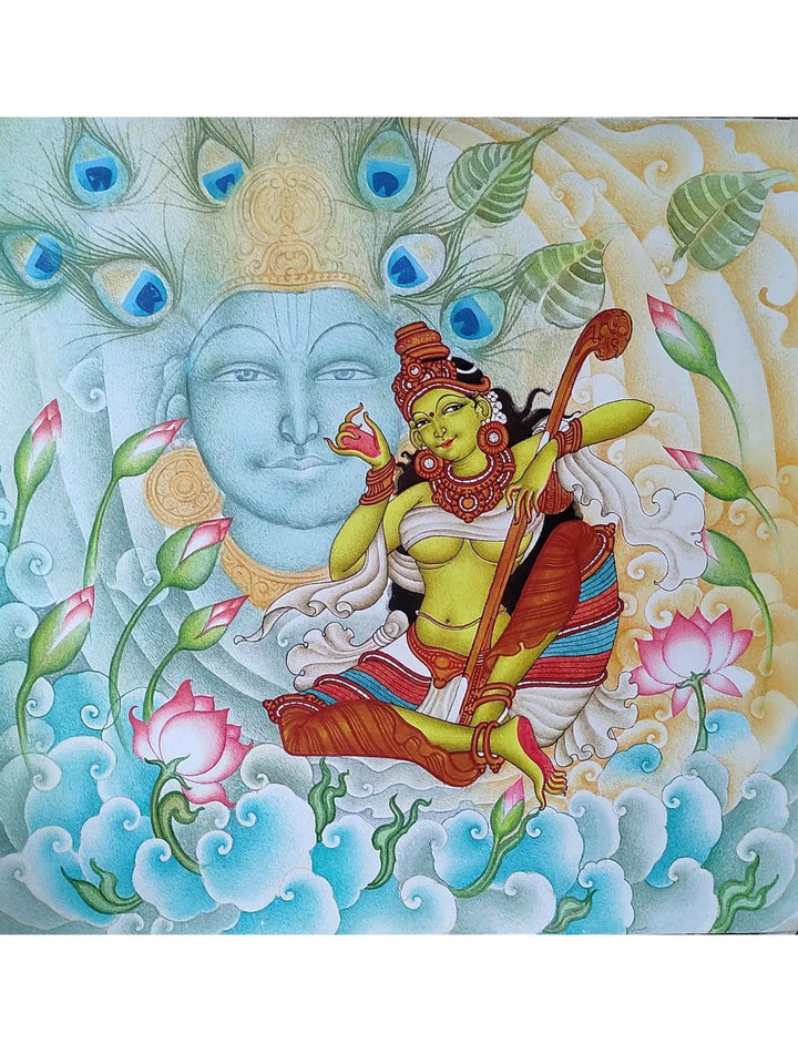 Meerabai in Devotion of Lord Krishna Kerala Mural Painting on Canvas by Vishnu Shreedhar · view 1