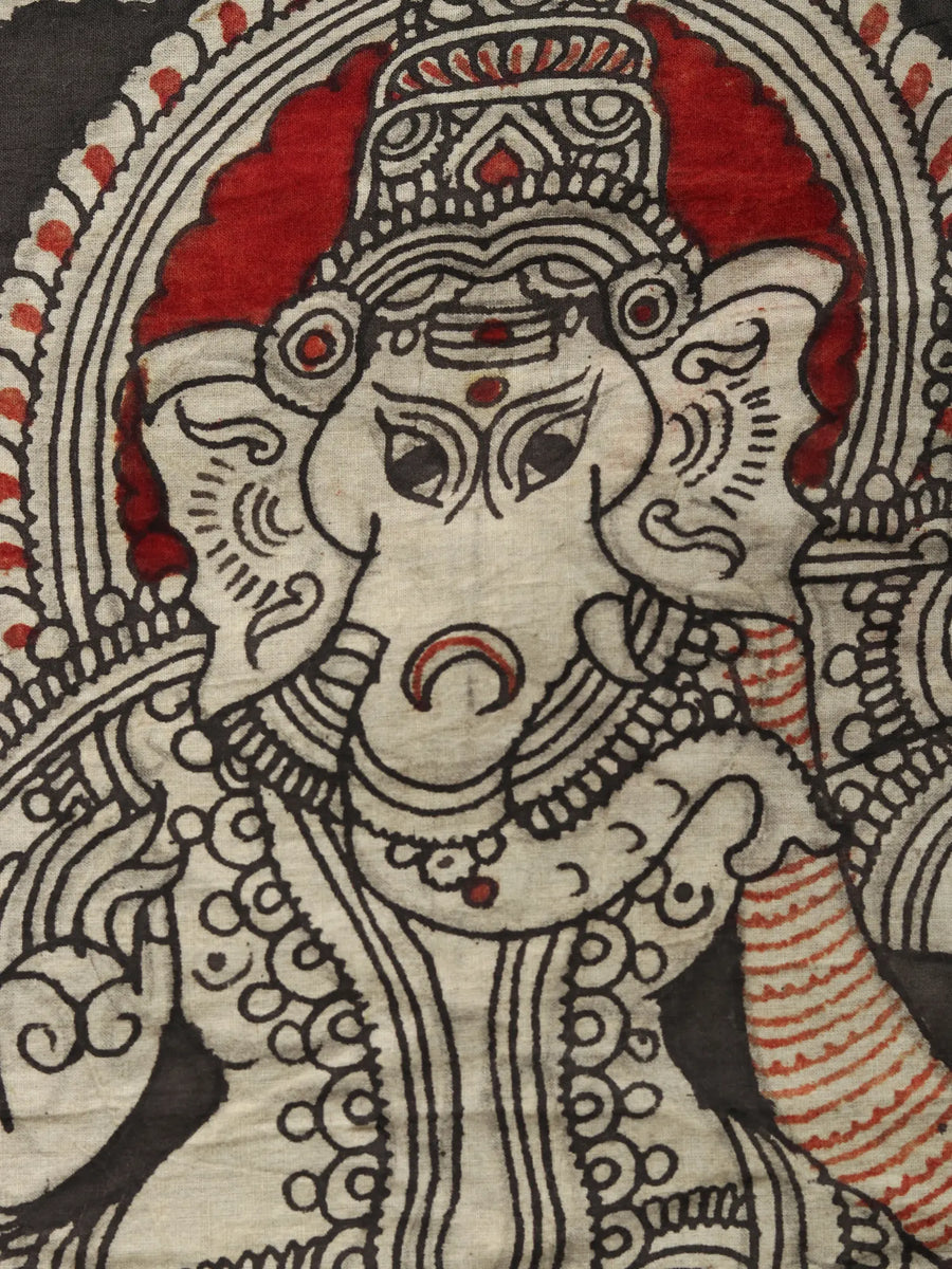 Four Armed Dancing Lord Ganesha Kalamkari Painting on Cotton