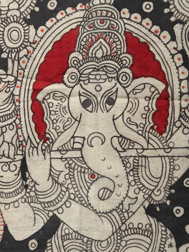Lord Ganesha Playing Flute with Mooshak Kalamkari Painting on Cotton · view 3
