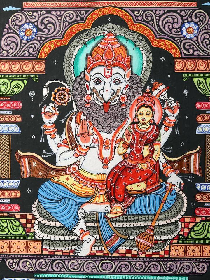 Lord Narasimha with Lakshmi Painting on Canvas · view 2