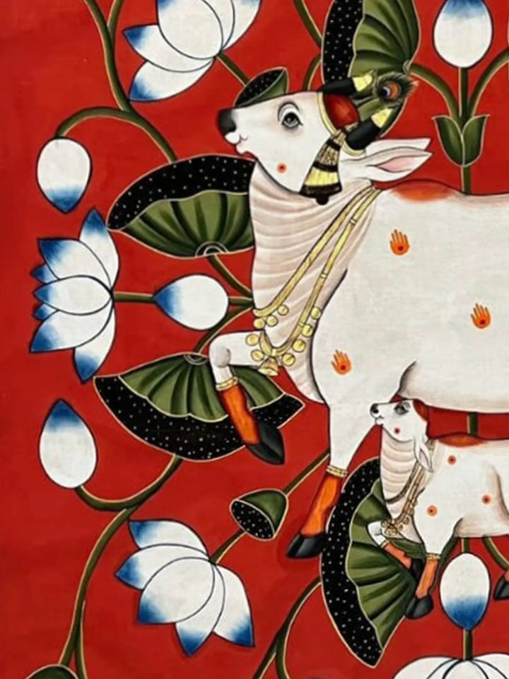 Kamdhenu Cow with Calf Painting on Cloth · view 3
