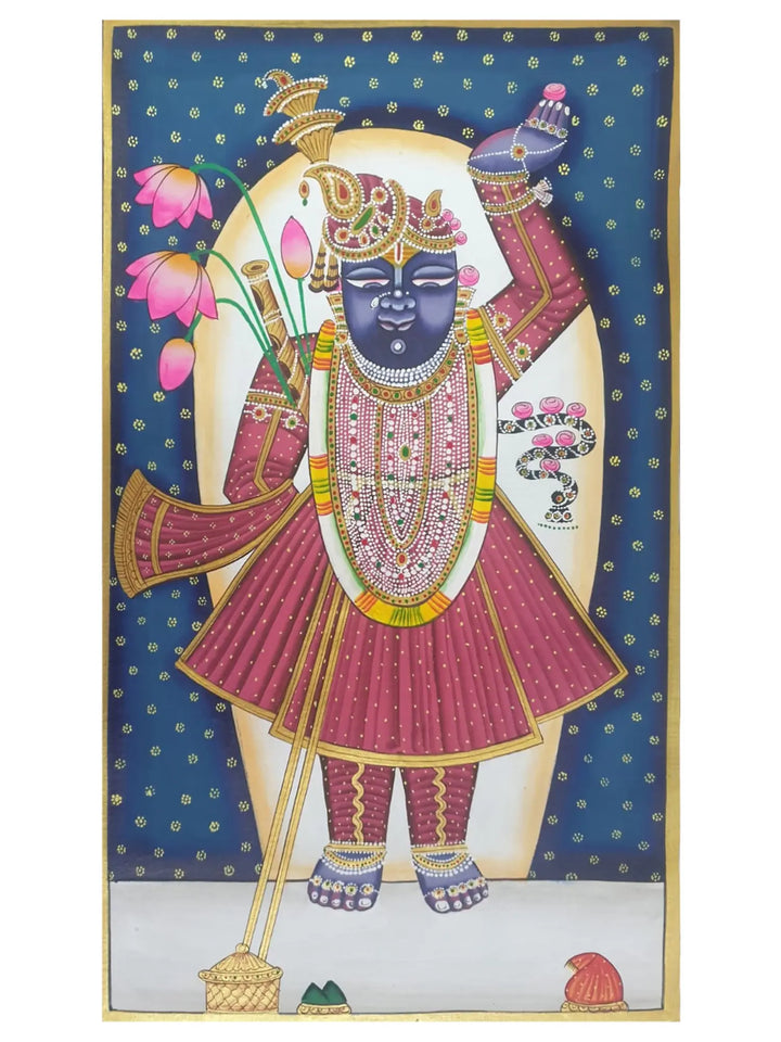 Shrinathji with Lotus Painting on Cloth · view 1