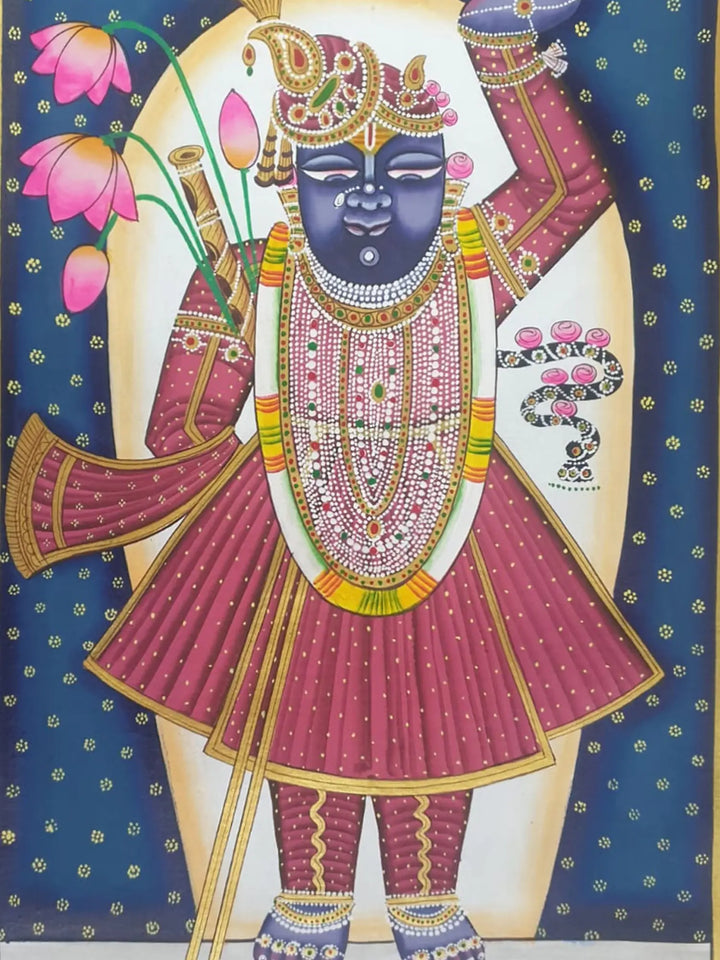 Shrinathji with Lotus Painting on Cloth · view 2