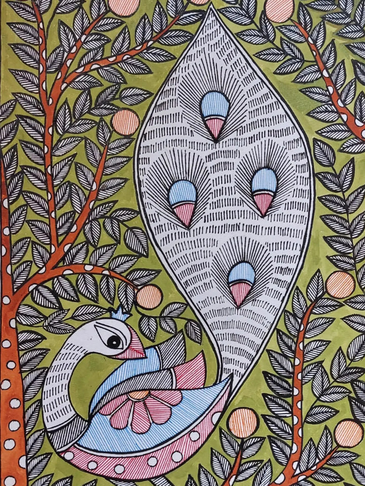 Peacock with Tail Painting on Handmade Paper · view 2