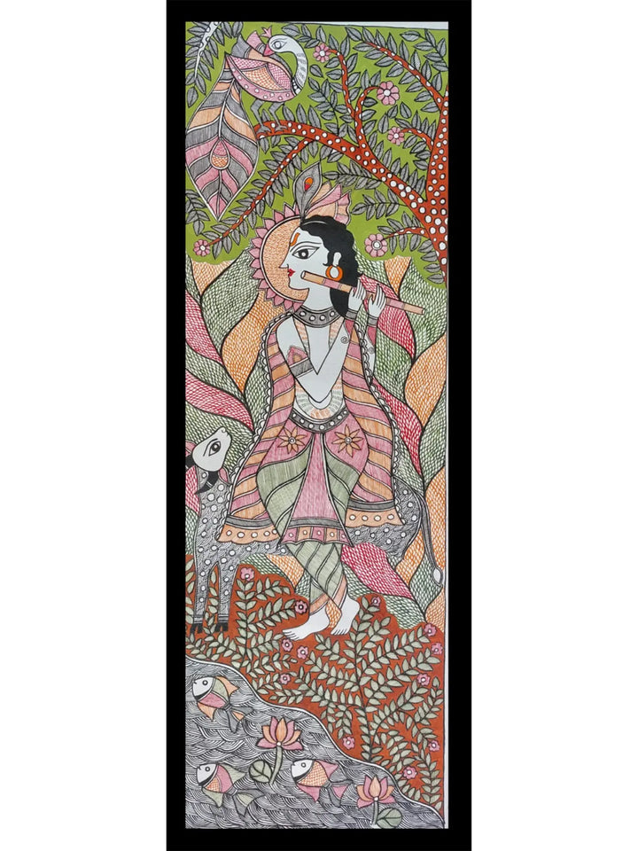 Krishna Madhubani Painting on Handmade Paper · view 1