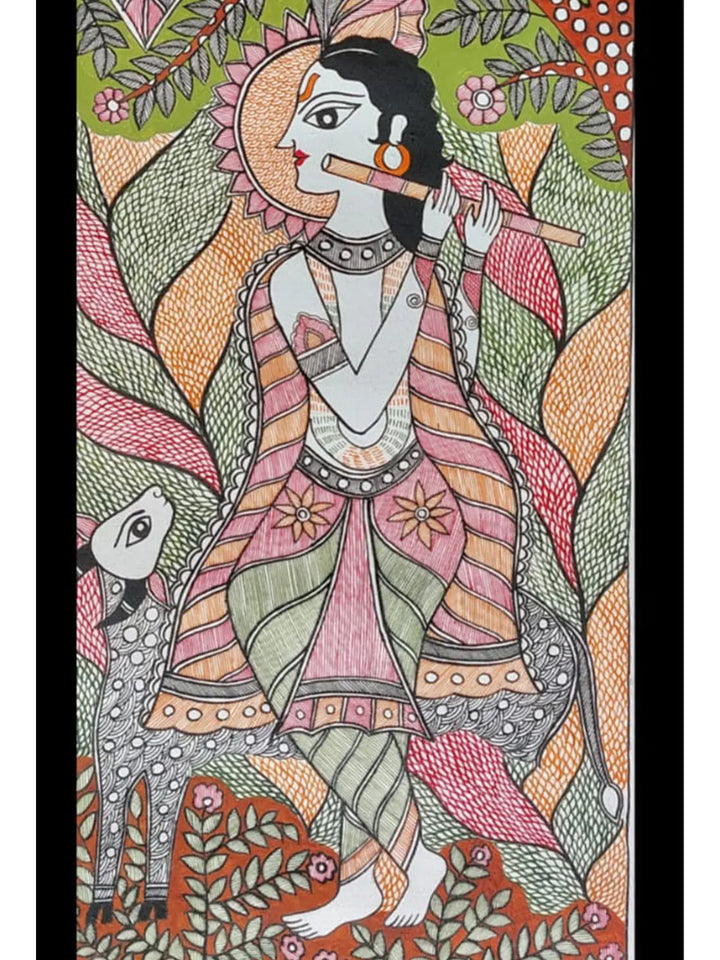 Krishna Madhubani Painting on Handmade Paper · view 2