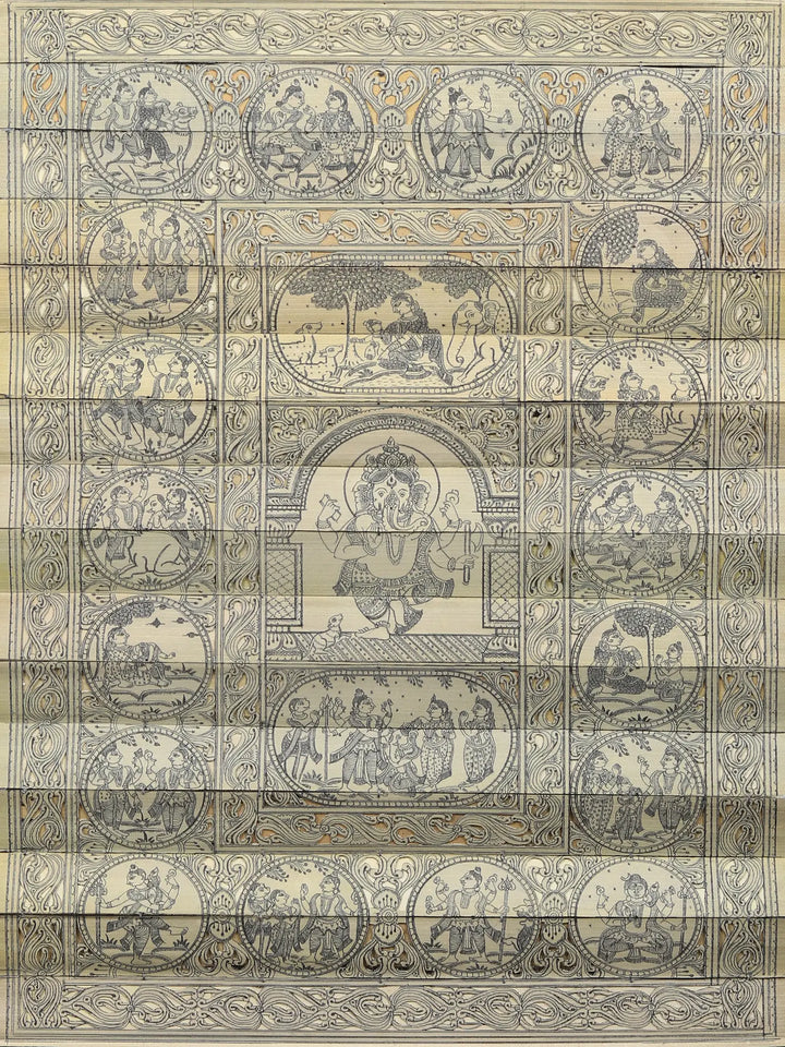 Episodes of Lord Ganesha's Story Painting on Palm Leaf · view 1