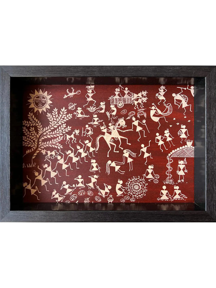 Handmade on Tray Warli Painting · view 1