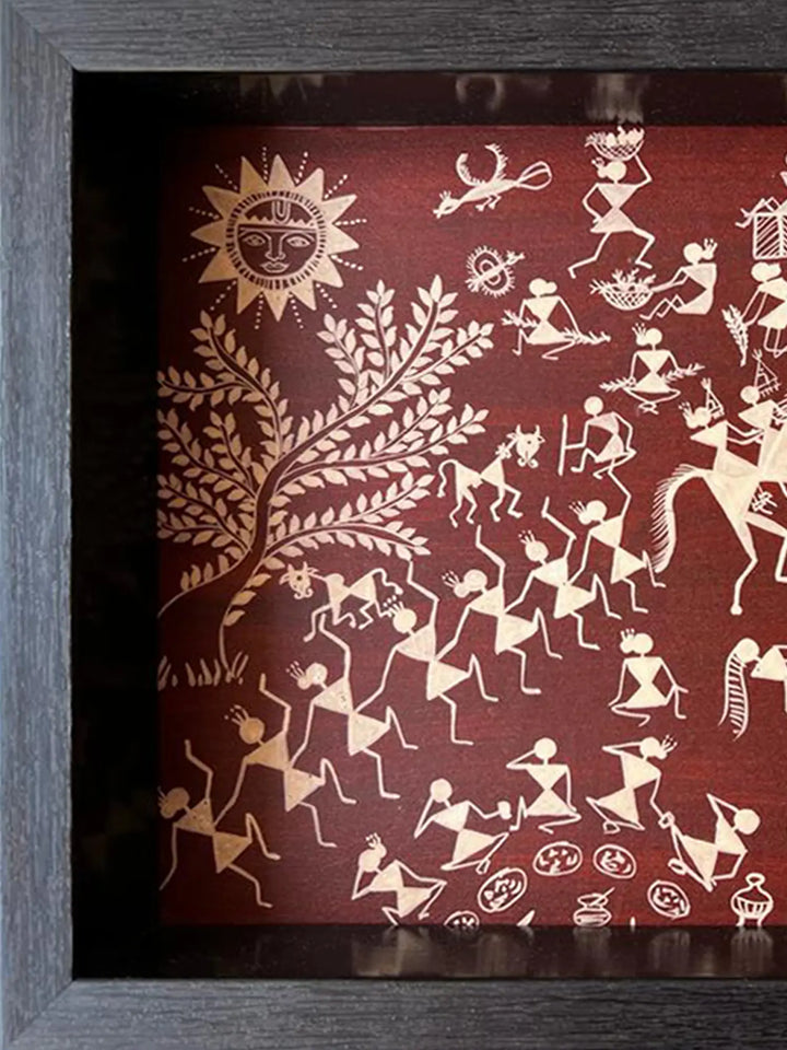Handmade on Tray Warli Painting · view 3