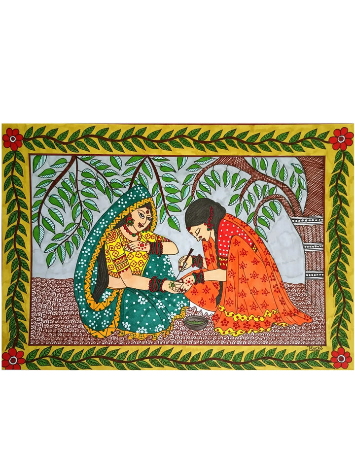 Lady Applying Mehendi Painting on Paper · view 1