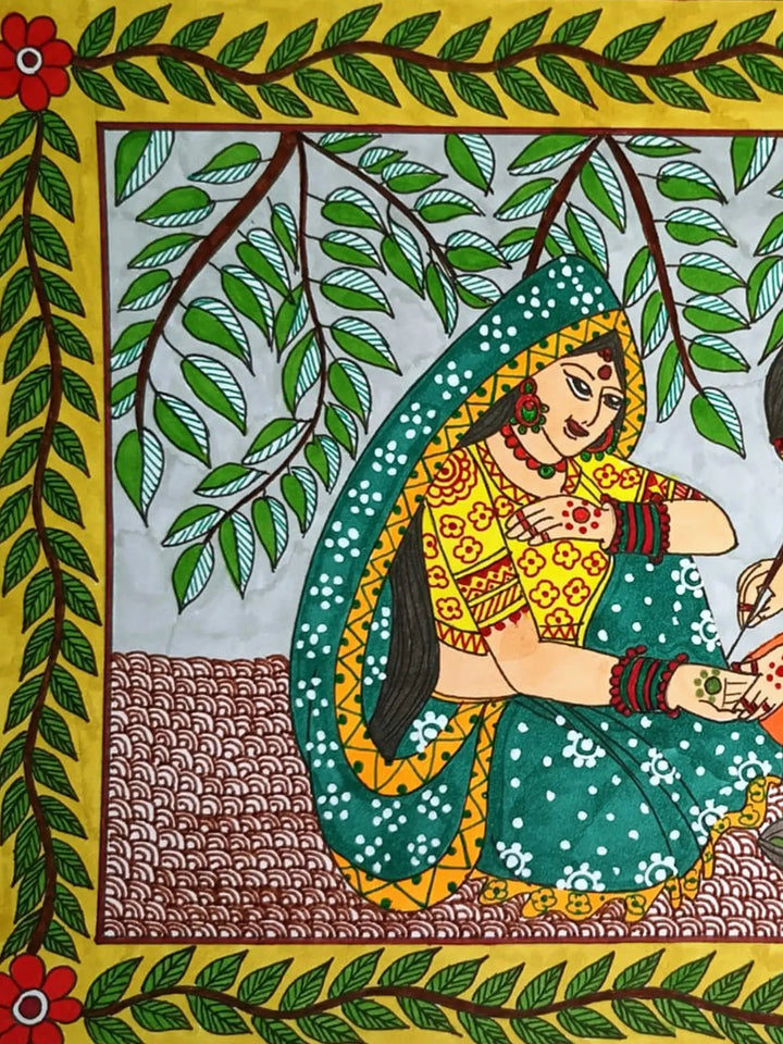 Lady Applying Mehendi Painting on Paper · view 2