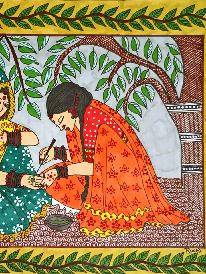 Lady Applying Mehendi Painting on Paper · view 3