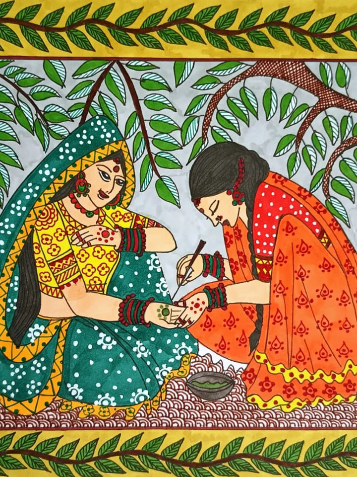 Lady Applying Mehendi Painting on Paper · view 4