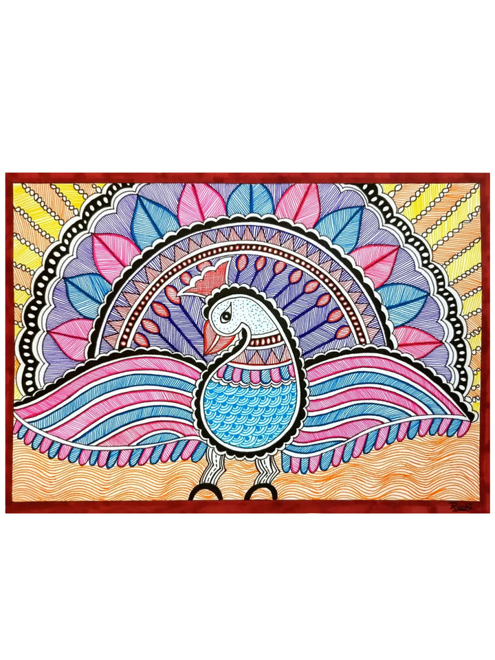 Peacock with Open Feathers Painting on Paper · view 1