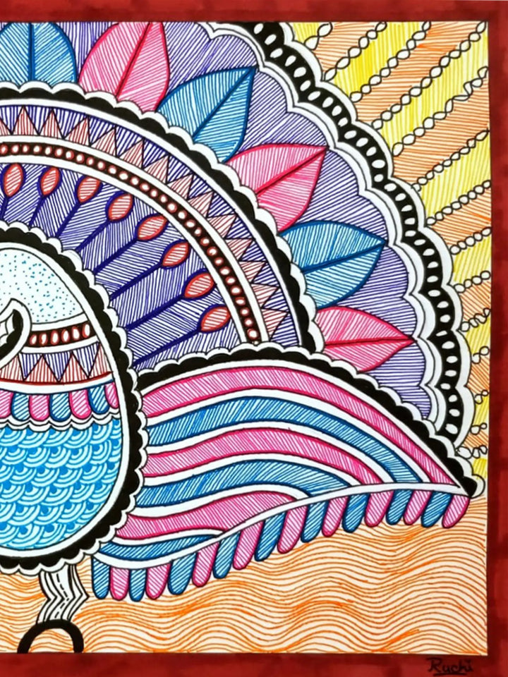 Peacock with Open Feathers Painting on Paper · view 4