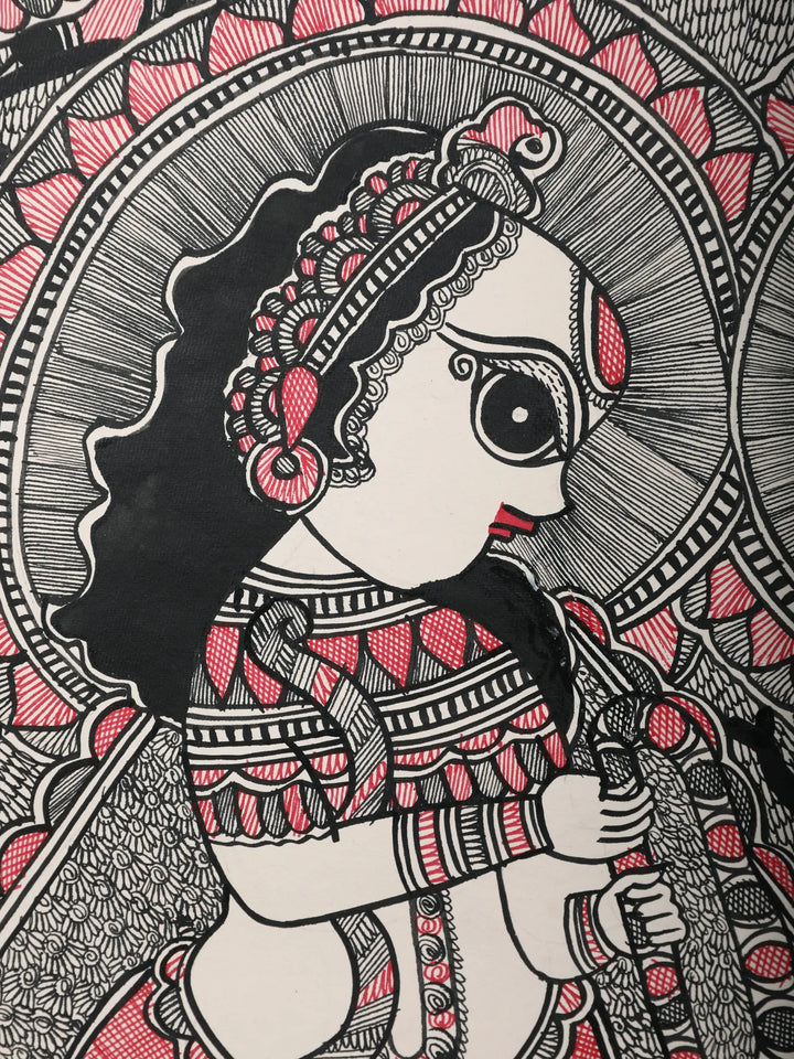 Radha Krishna Madhubani Painting on Handmade Paper · view 3