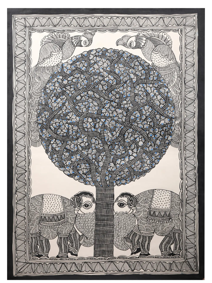 Tree of Life with Elephant Painting on Handmade Paper · view 1