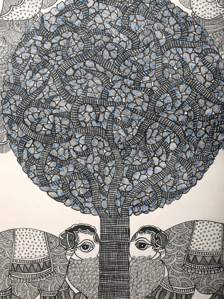 Tree of Life with Elephant Painting on Handmade Paper · view 2