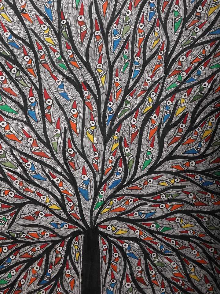 Tree of Life with Birds Painting on Handmade Paper · view 2