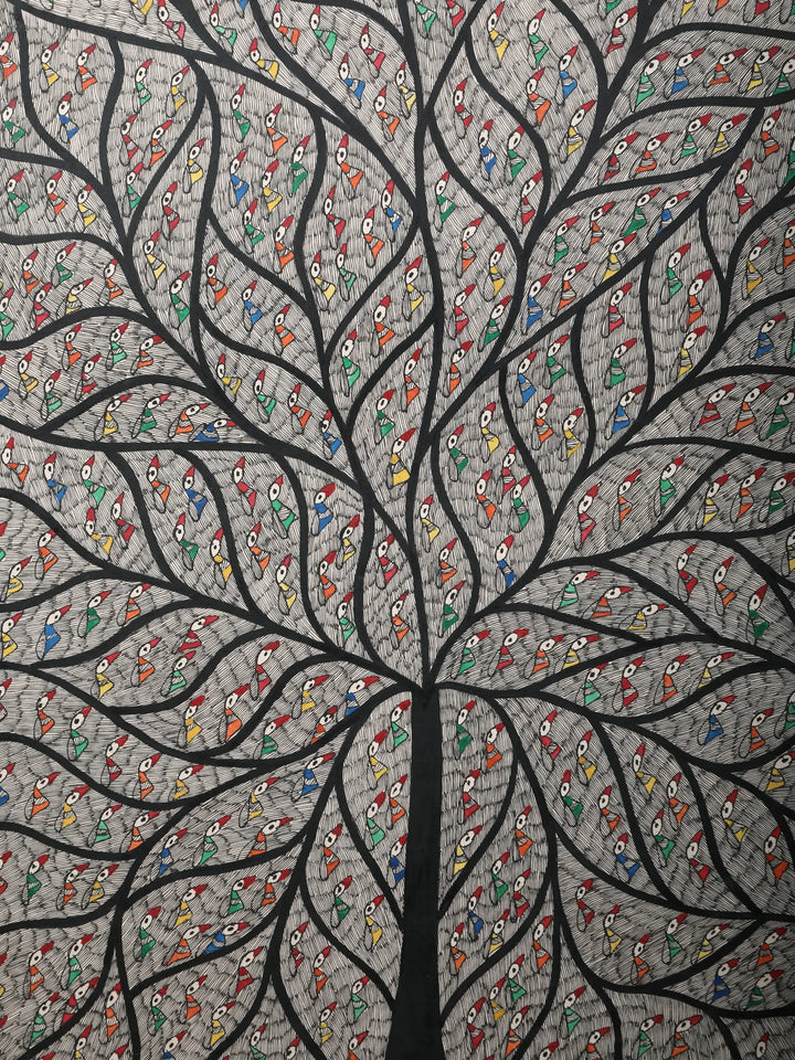 Tree of Life with Many Birds Painting on Handmade Paper · view 2