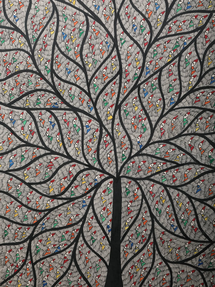 Tree of Life with Many Birds Painting on Handmade Paper · view 3
