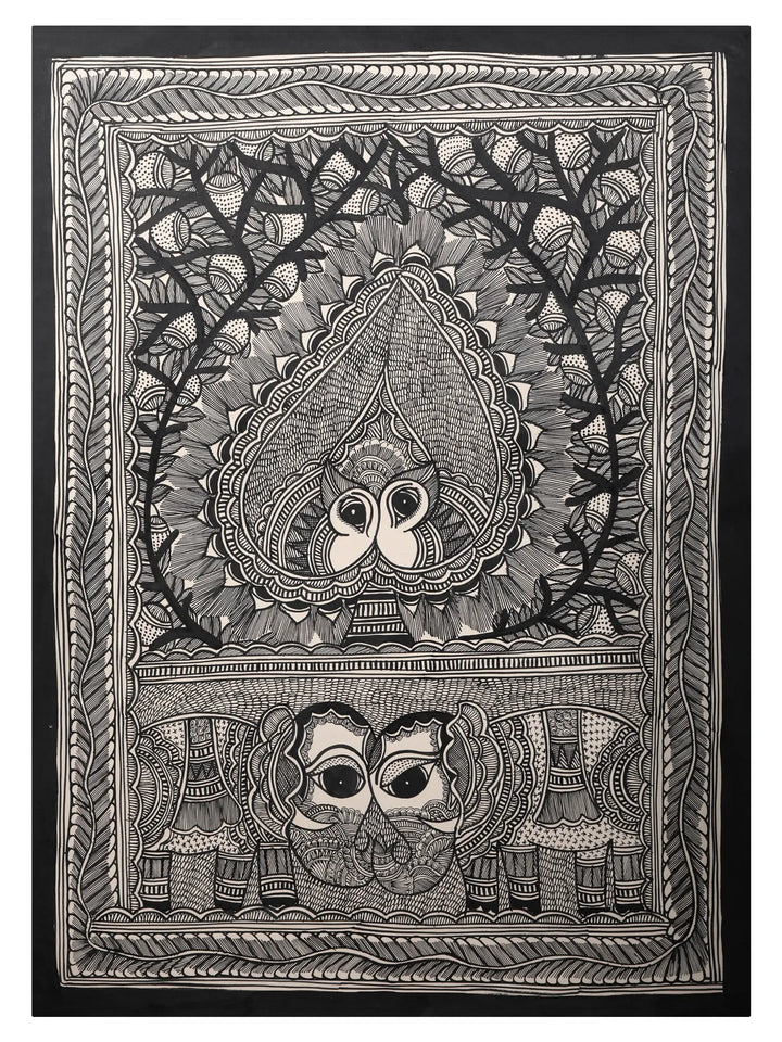 Pair of Peacock and Elephant Painting on Handmade Paper · view 1