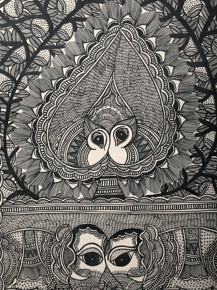 Pair of Peacock and Elephant Painting on Handmade Paper · view 2