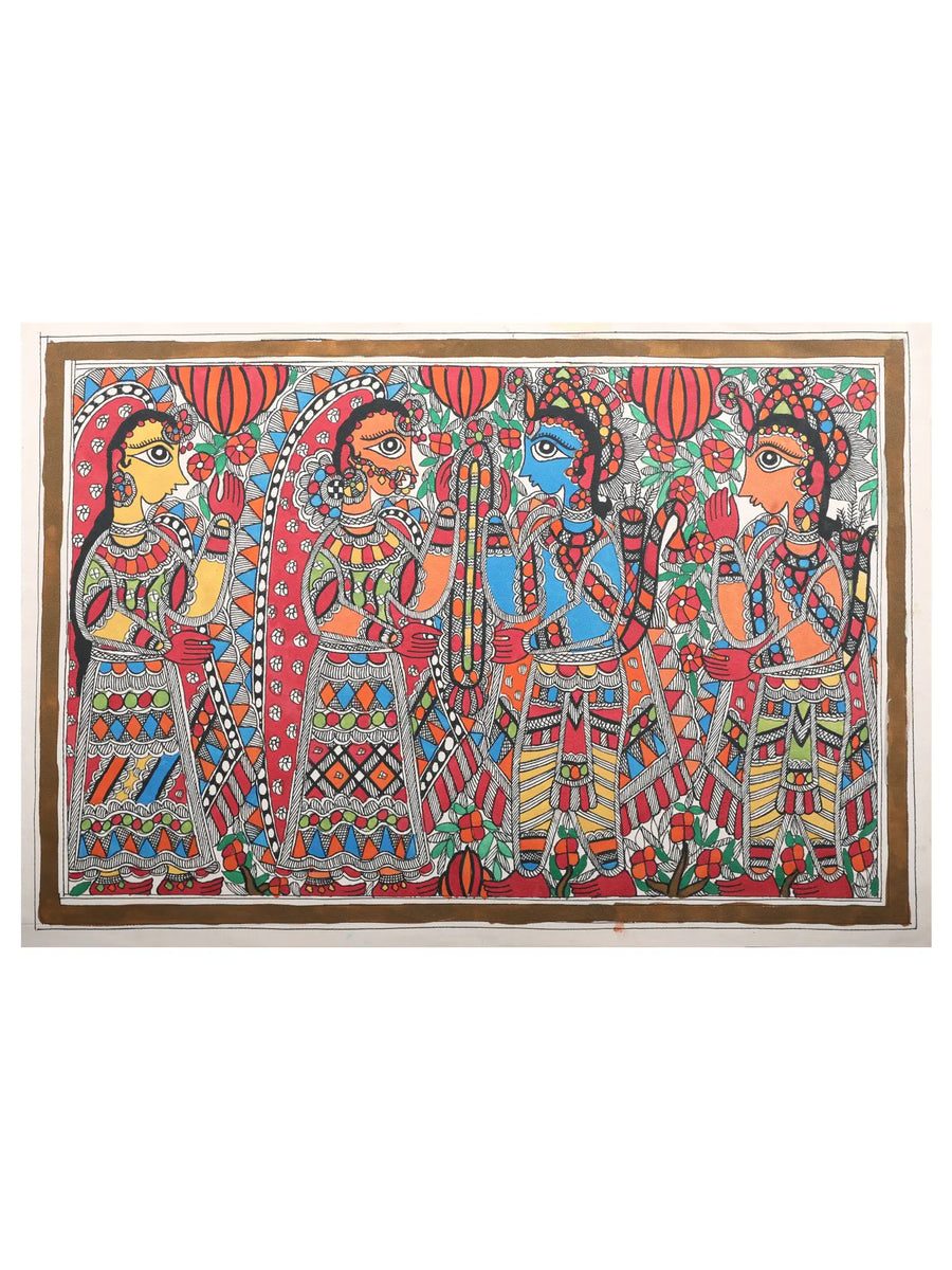 Shri Ram Seeta Vivah Madhubani Painting on Handmade Paper