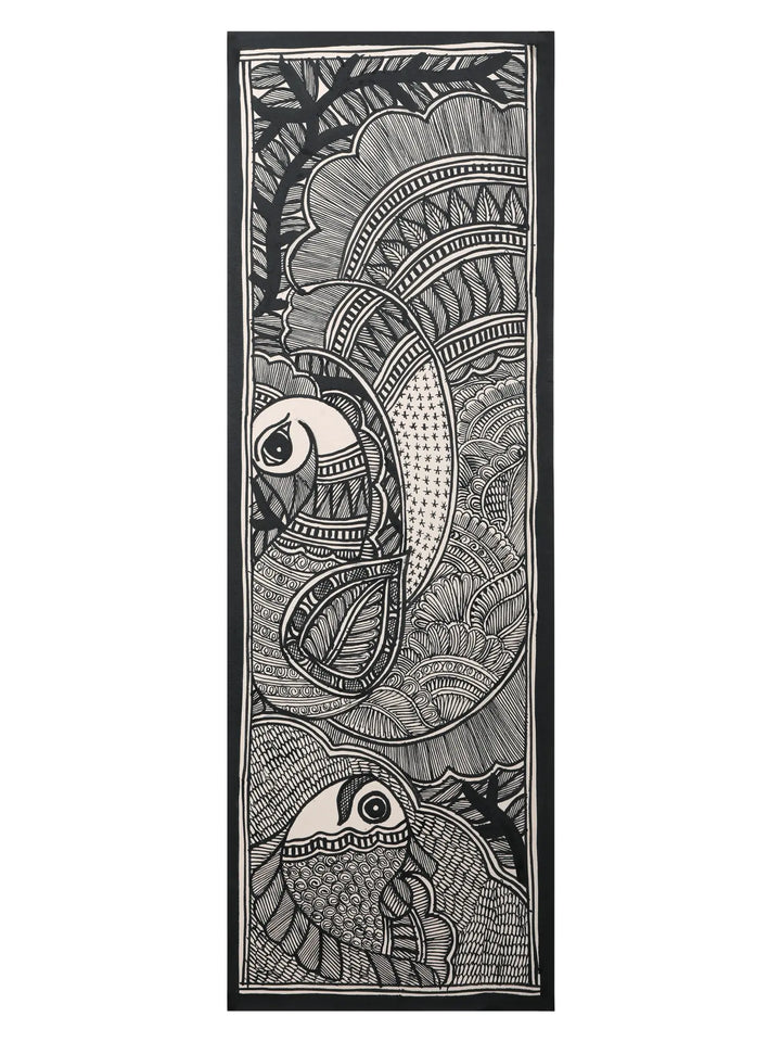Peacock and Fish Madhubani Painting on Handmade Paper · view 1