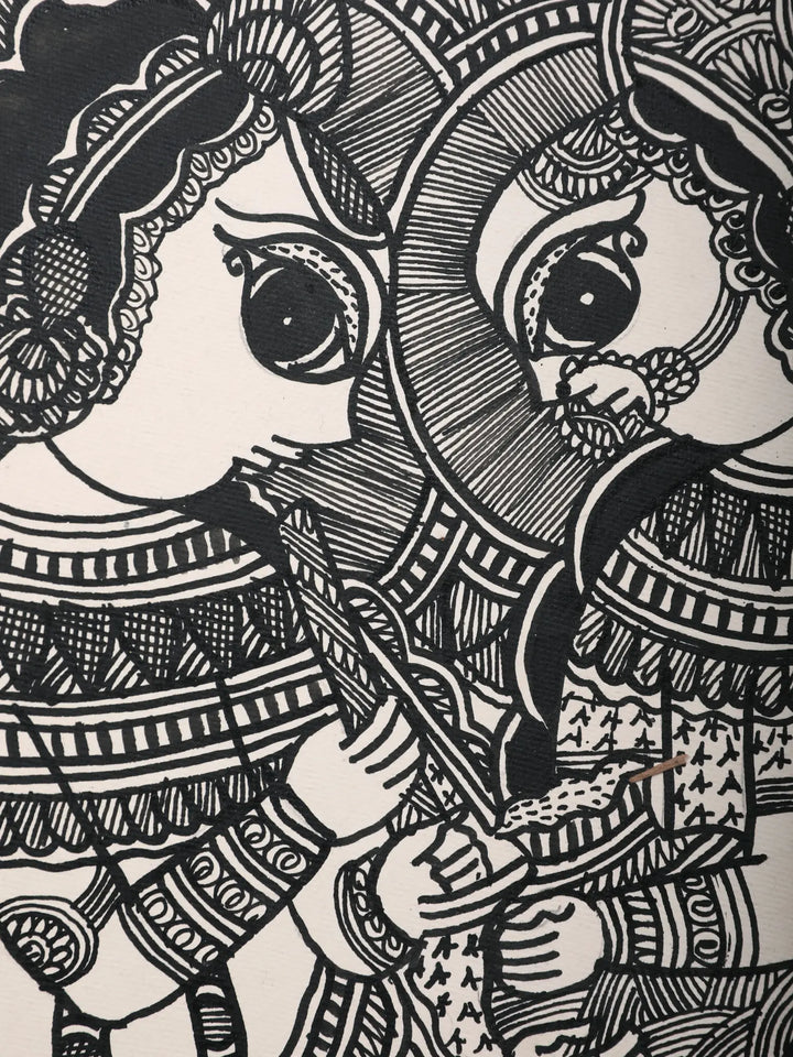 Radha Krishna in Madhubani Painting on Handmade Paper · view 2